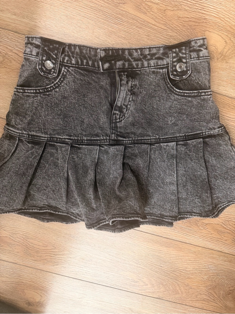 wild fable high rise pleated Black Washed Denim Pleated Mini Skirt 0317 - Picture 2 of 4